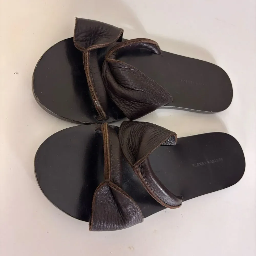 Bottega Veneta Brown Leather Double Strap Sandals 37 = 7 - Picture 3 of 7
